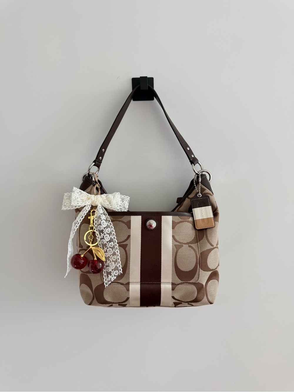 Vintage Coach Brown Signature Canvas Hampton Hobo Bag